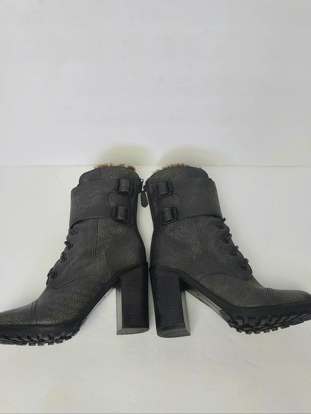 Tory Burch Boots Broome Combat Boot With Shearling Fur Lining Lace Up Booties 8